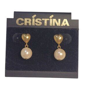 Vintage Minimalist Dainty Gold/Pearl Heart Detail Earring